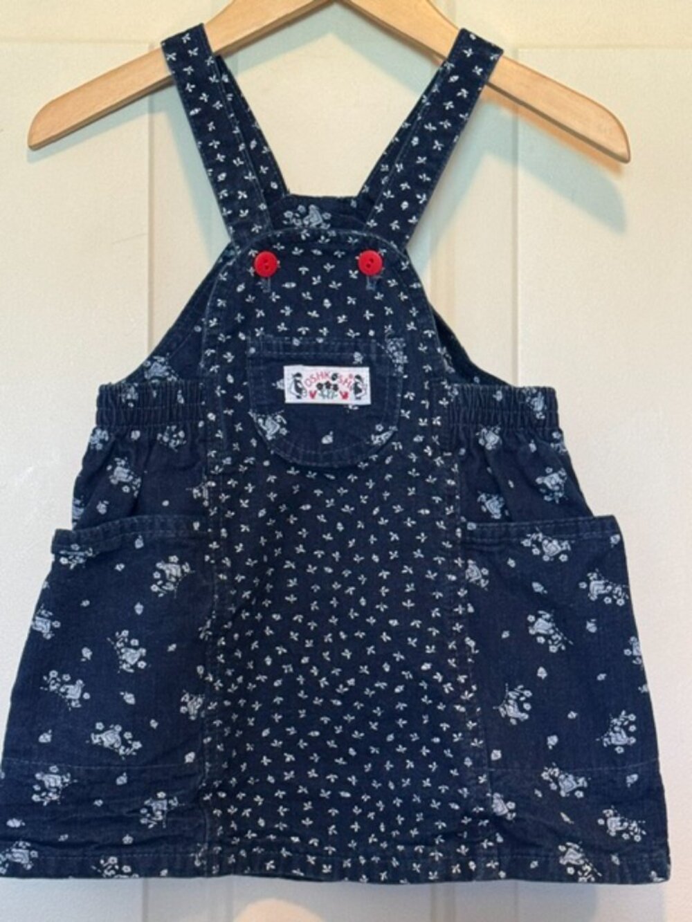 Vintage Oshkosh Floral Denim Overall Dress Girls Sz 3T